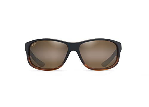 Maui Jim Kaiwi Channel Sunglasses 25C - Dark Brown Stripe - Hcl Bronze Unisex Rectangle