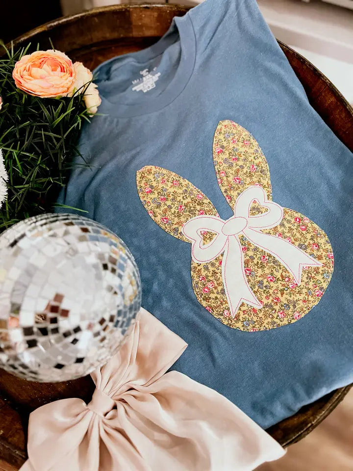 Floral Bunny Head W Bow T-Shirt