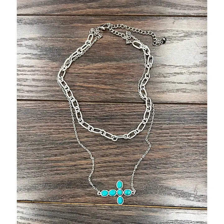 Handmade Sideway Cross Turquoise Necklace