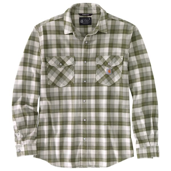 Carhartt Rugged Flex Relaxed Fit Midweight Flannel Long-Sleeve Snap-Front Plaid Shirt for Men - Basil - 4XL