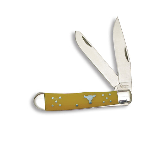 Cattleman Trapper Cattle Knife in Yellow with Steel 3.25  Blade  CC0002YD