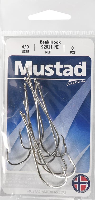 Mustad Long Shank Beak Hook (Nickel) - 4/0 8pc