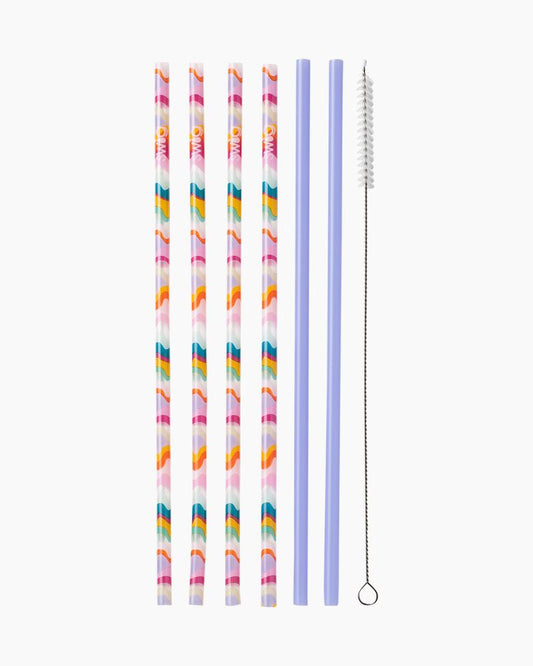 Swig Life Women's Straws Sand - Abstract Pink & Green Sand-Art Seven-Piece Reusable Straw Set