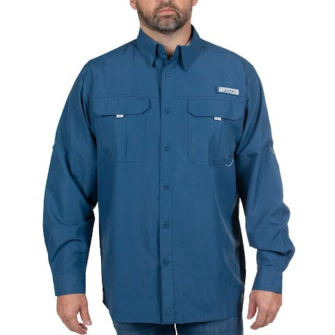 Habit Men's Fourche Mountain River Guide Long Sleeve Fishing Shirt Ensign Blue, X-Large