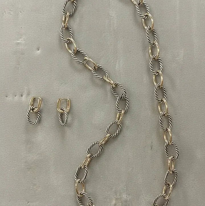 Ruby River Wholesale, LLC - Two-Tone Twisted Link Necklace & Earring Set