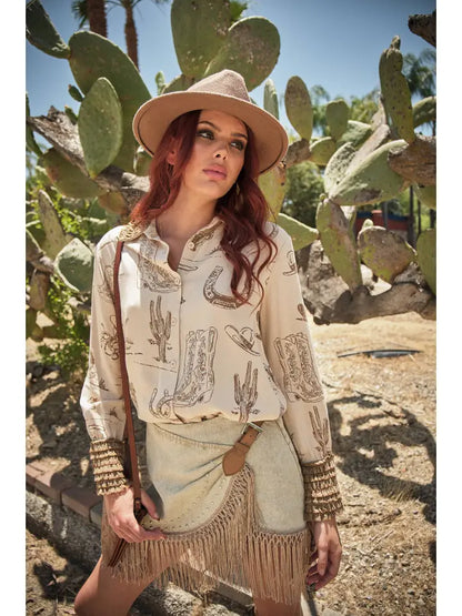 Blue B - Western Printed Ruffle Cuff Shirt