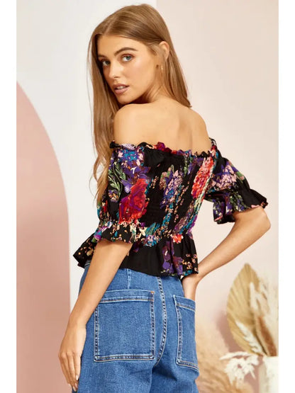 Floral Print Smocked Top