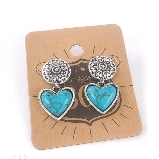 Stone Heart Drop Post Earring