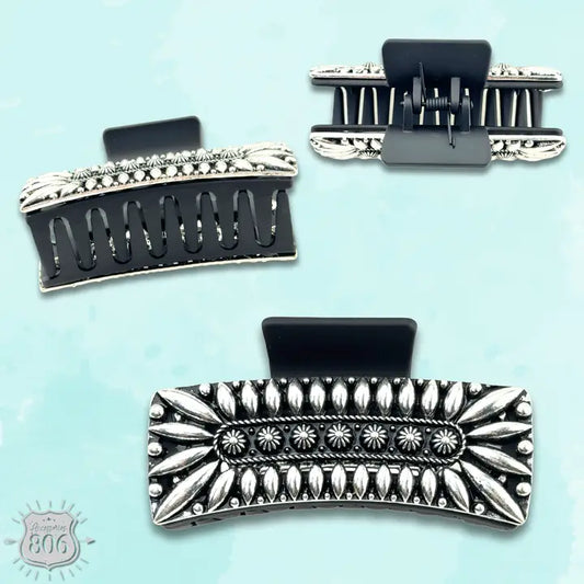 Pink Panache - Silver Beaded Western Style Hair Claw
