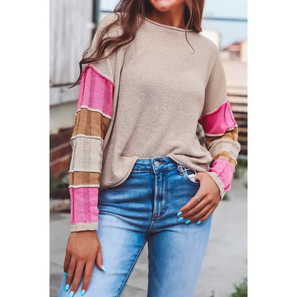 Pretty Bash - Colorblock Reverse Seam Round Neck Sweater