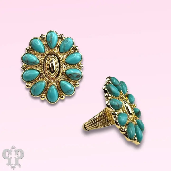 Turquoise and 18k Gold Dipped Concho Ring – Oasis Outback