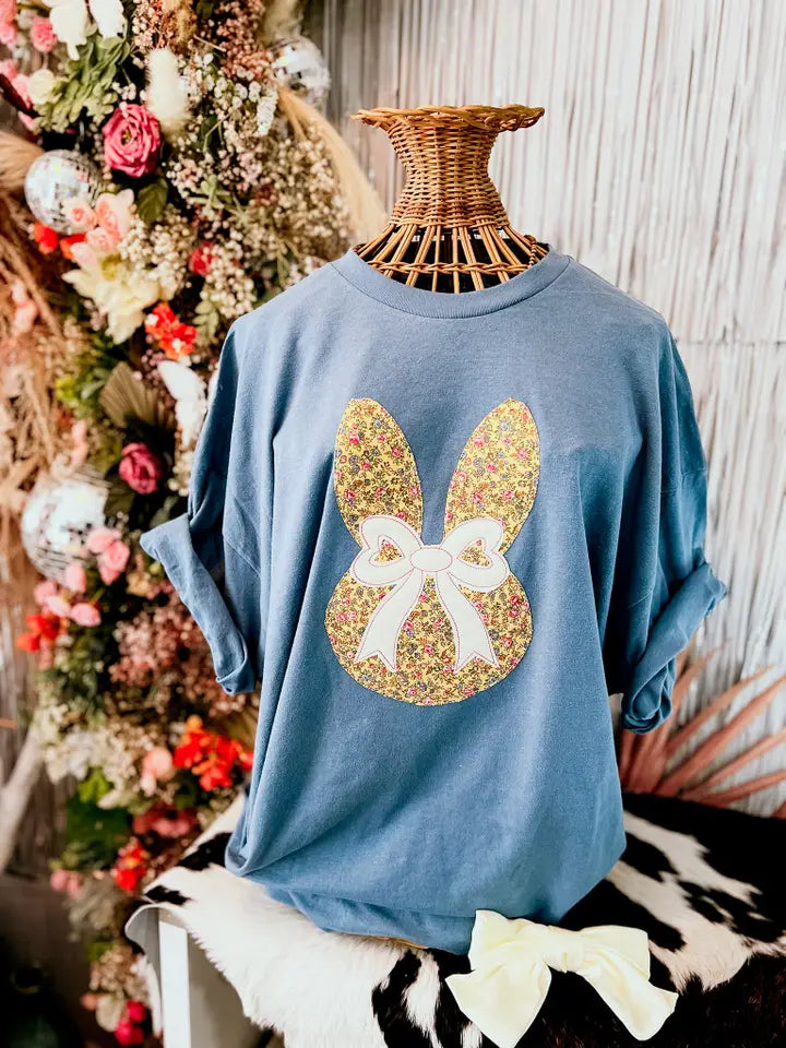 Floral Bunny Head W Bow T-Shirt