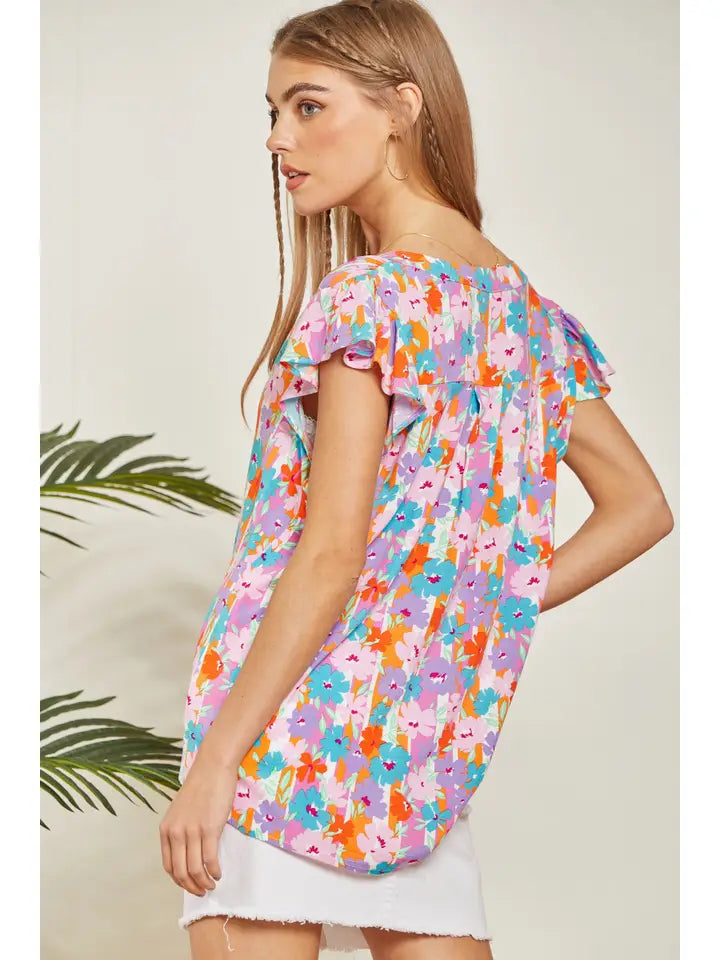 Floral Split Neckline Blouse
