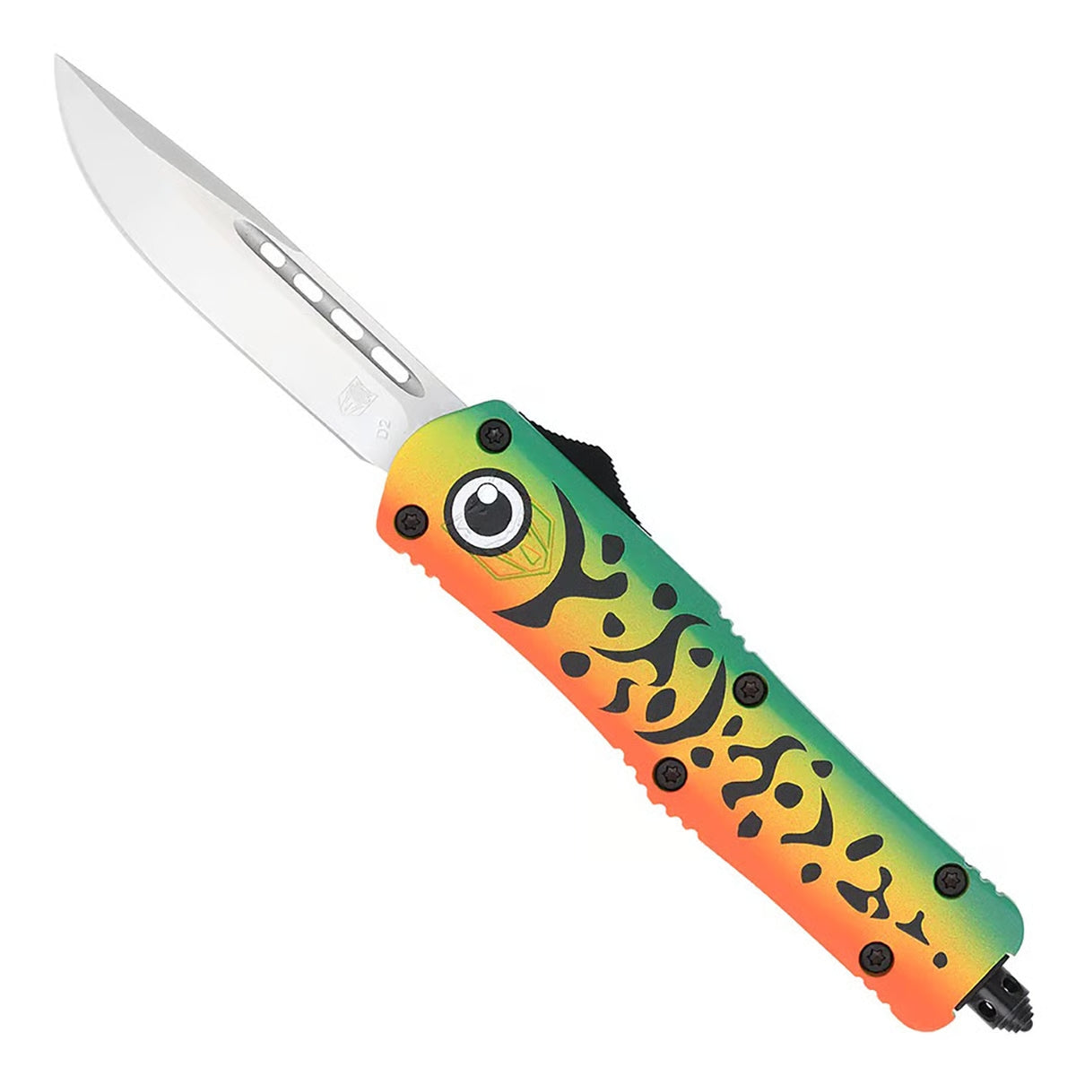 CobraTec Knives FS-3 Green Lure Medium Automatic Folding Knife 3in D2 Steel Blade Drop Point Plain Blade Cerakoted Aluminum Handle MFLGNFS3DNS
