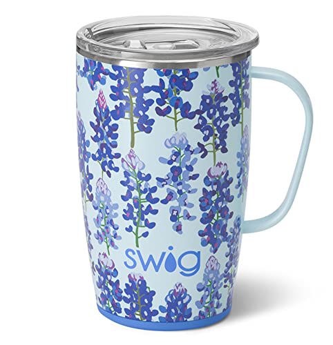 Swig Life 18oz Travel Mug | Insulated Stainless Steel Tumbler with Handle | Bluebonnet