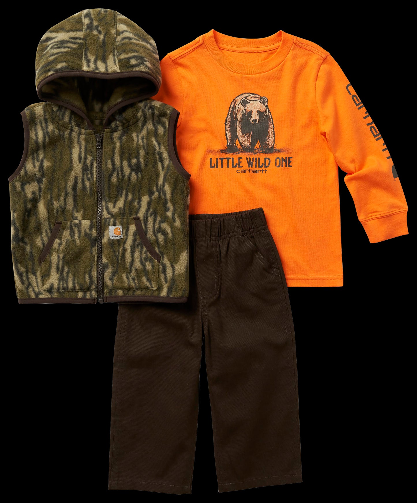 Carhartt Live Outdoors Long-Sleeve T-Shirt, Fleece Jacket, and Canvas Pants Set for Babies