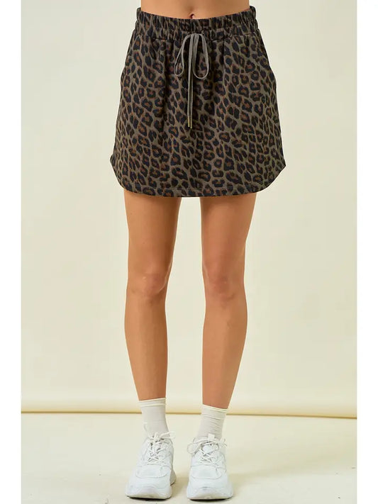 Doe and Rae - Leopard Terry Mini Skirt