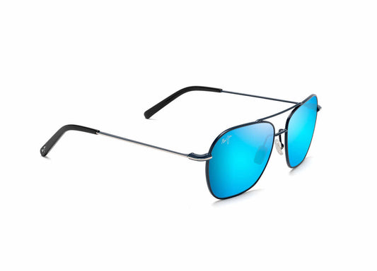 Maui Jim Mano Sunglasses 03 - Dark Navy with Silver Stripe - Blue Hawaii Unisex Square