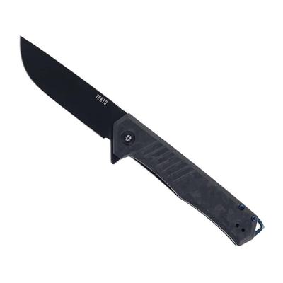 Tekto F1 Alpha Folding Knife 3.1in Titanium-Coated D2 Steel Plain Blade Forged Carbon / Blue Accents Handle F1R-CCBK-D2BK1-A2