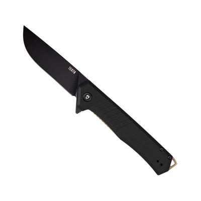 Tekto F1 Alpha Folding Knife 3.1in Titanium-Coated D2 Steel Plain Blade Black G10 / Bronze Accents Handle F1R-G1BK-D2BK1-A3