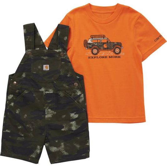 Carhartt Toddler Boy's Short-Sleeve T-Shirt and Canvas Camo Shortall Set