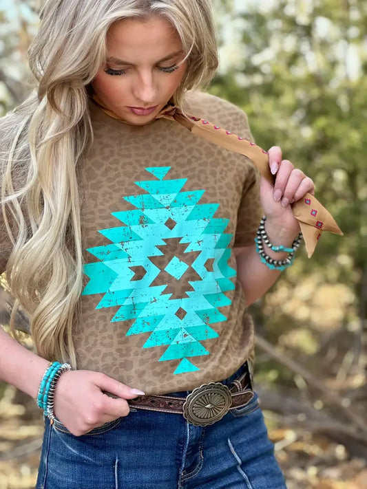 Texas True Threads - Leopard Aztec Tee