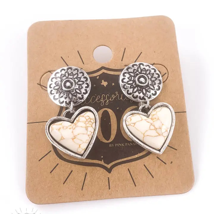 Stone Heart Drop Post Earring