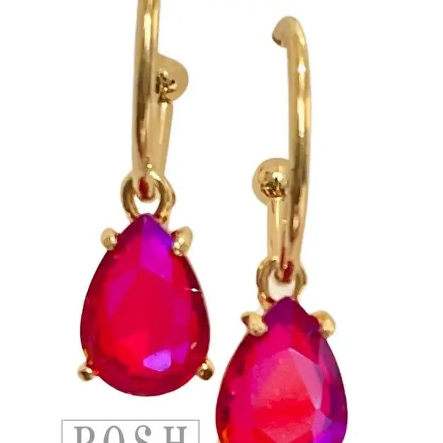 Rhinestone Teardrop On Hoop Earring Fuchsia