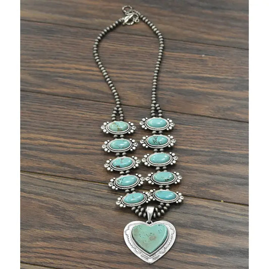 Handmade Squash Blossom Turquoise Necklace