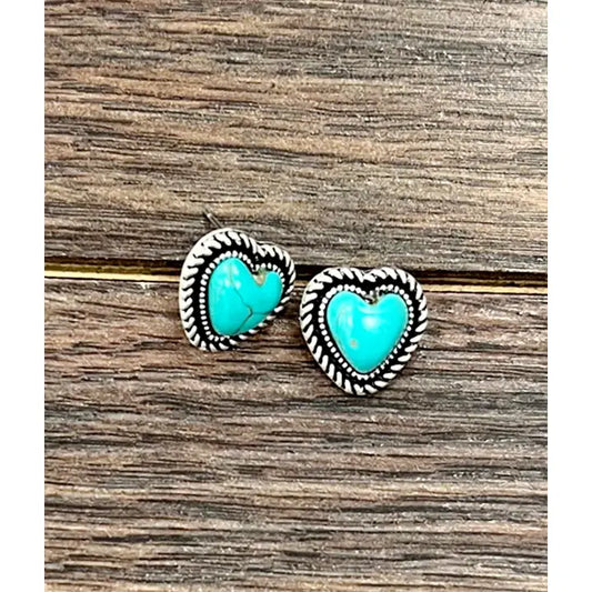 ISAC - 9mm Heart Turquoise Stud Earrings