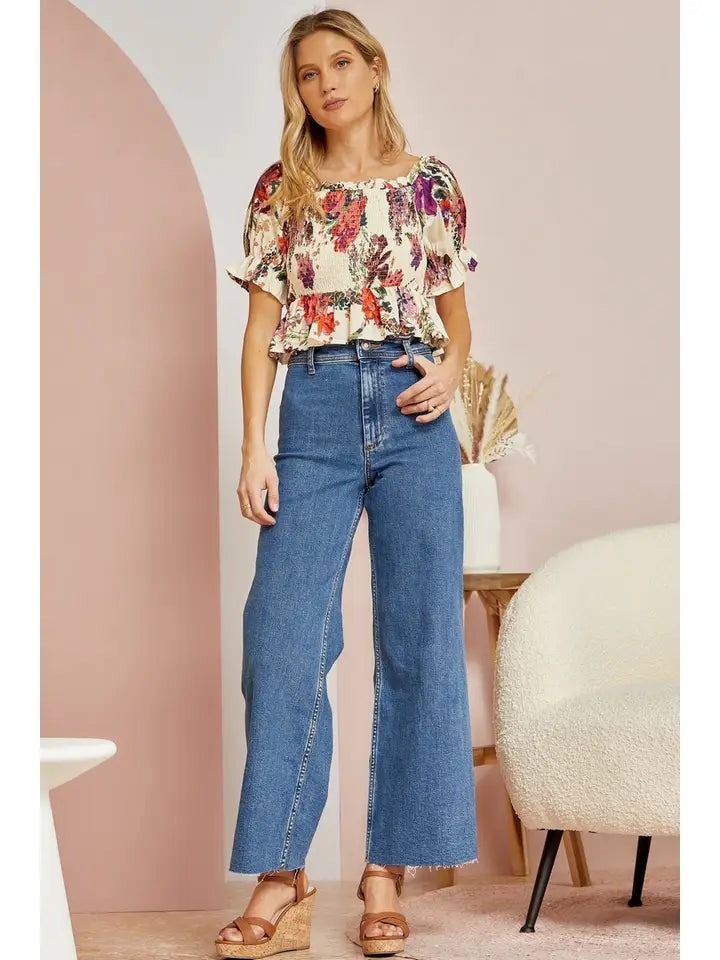 Floral Print Smocked Top
