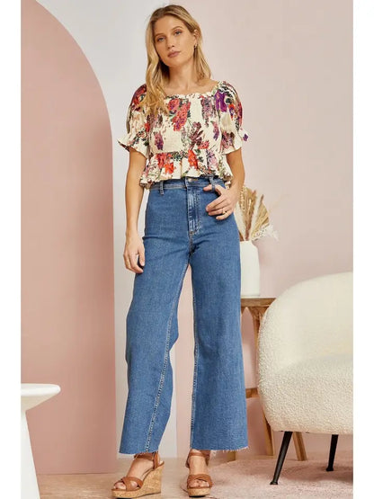 Floral Print Smocked Top