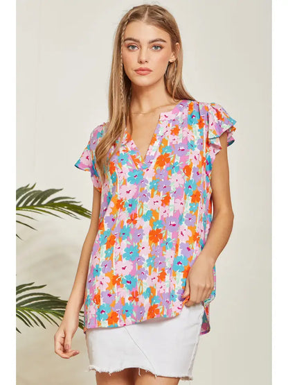 Floral Split Neckline Blouse