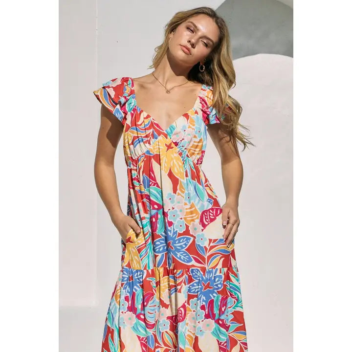 Floral Printed Tiered Maxi Dress