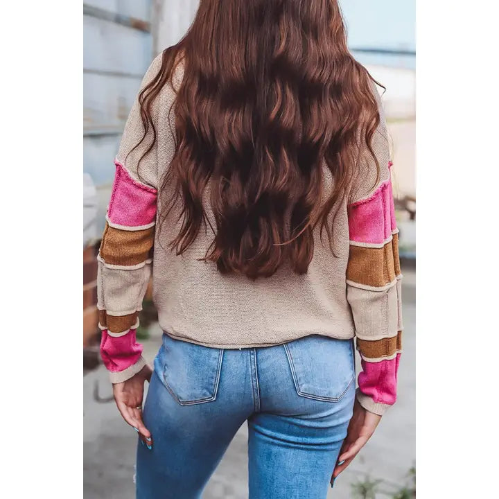 Pretty Bash - Colorblock Reverse Seam Round Neck Sweater