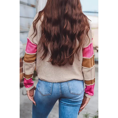 Pretty Bash - Colorblock Reverse Seam Round Neck Sweater