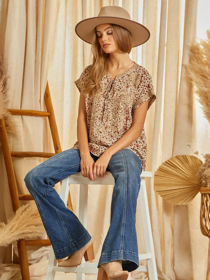 Tie Front Embroidered Tunic Top