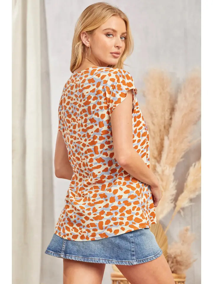 V Neck Short Sleeve Embroidered Top