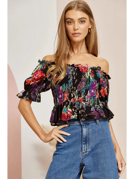 Floral Print Smocked Top