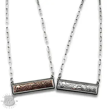 Western Tooled Look Bar Necklace