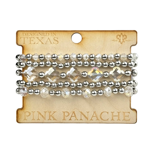 Crystal and silver bead bracelet set