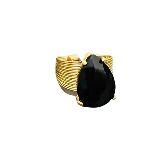 Black teardrop rhinestone ring