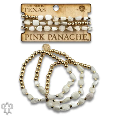 Quartz bead bracelet stack White