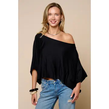 Blue Blush - Off-Shoulder Knit Top