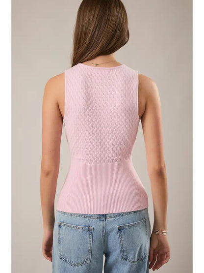 LE LIS - Pointelle with Rib Sleeveless Sweater Top