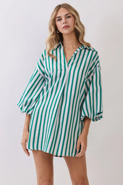 TCEC - Balloon Sleeve Stripe Oversized Mini Dress