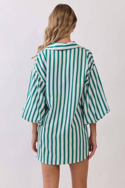TCEC - Balloon Sleeve Stripe Oversized Mini Dress