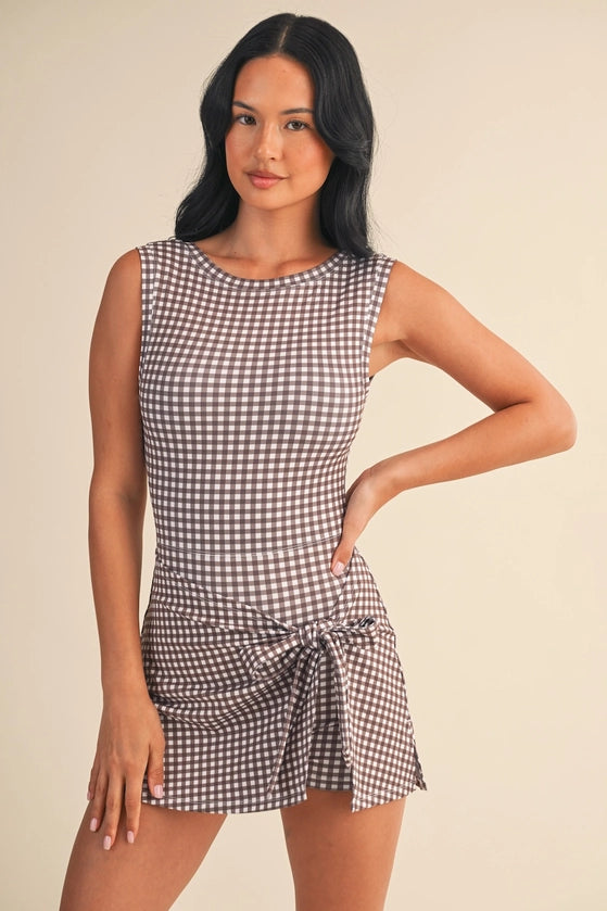 Kimberly C - Gingham Print Sleeveless Wrap Tie Front Dress