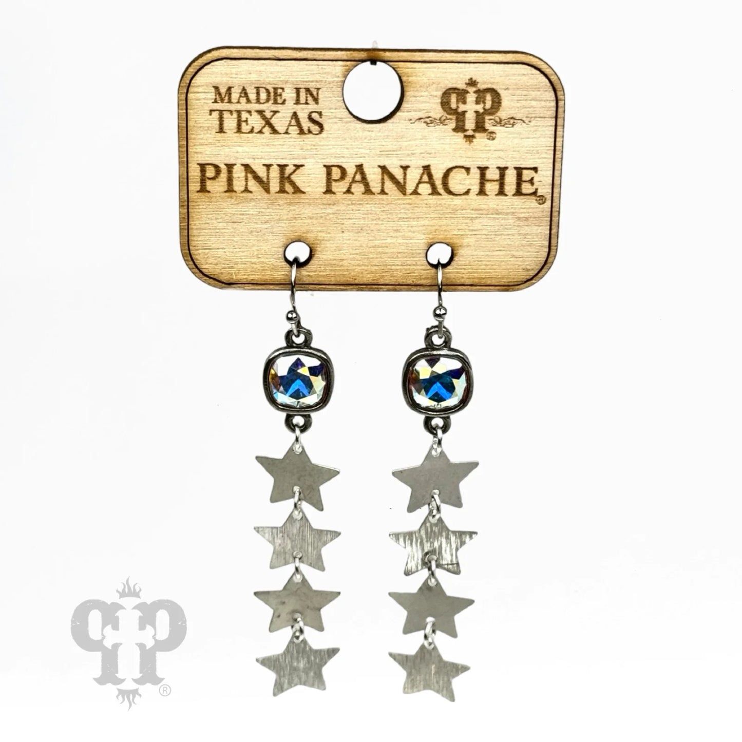 Four star earring, Austrian crystal Silver