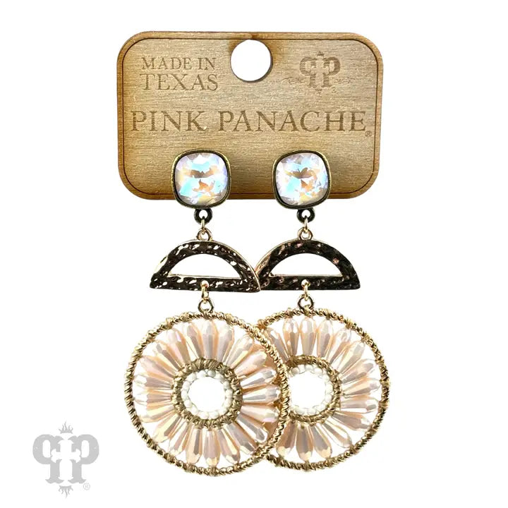 Pink Panache - Modern Circle Earring, Austrian Crystal - Ivory